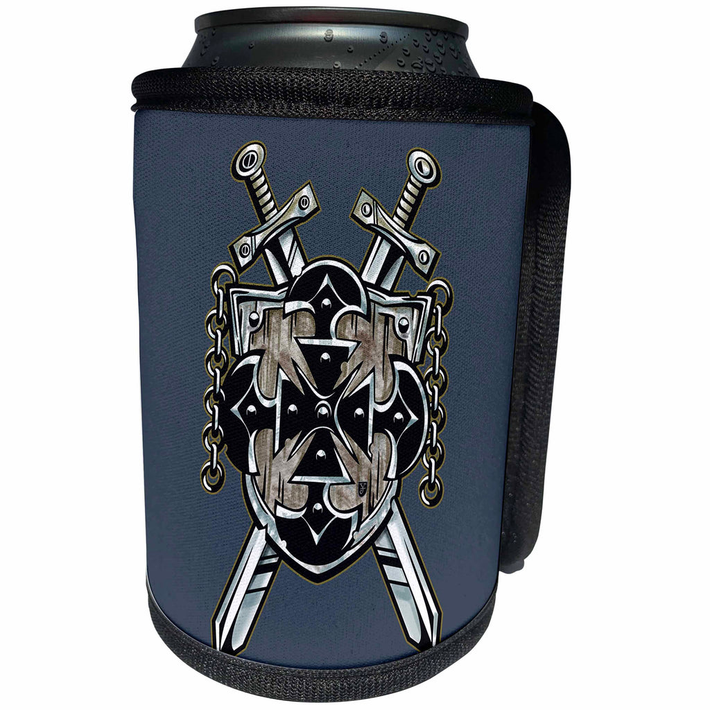 3dRose Justas Vebra Art - Abstract And Decorative - Coat of arms of a hero with chains, swords and shield - Can Cooler Bottle Wrap (cc_280168)