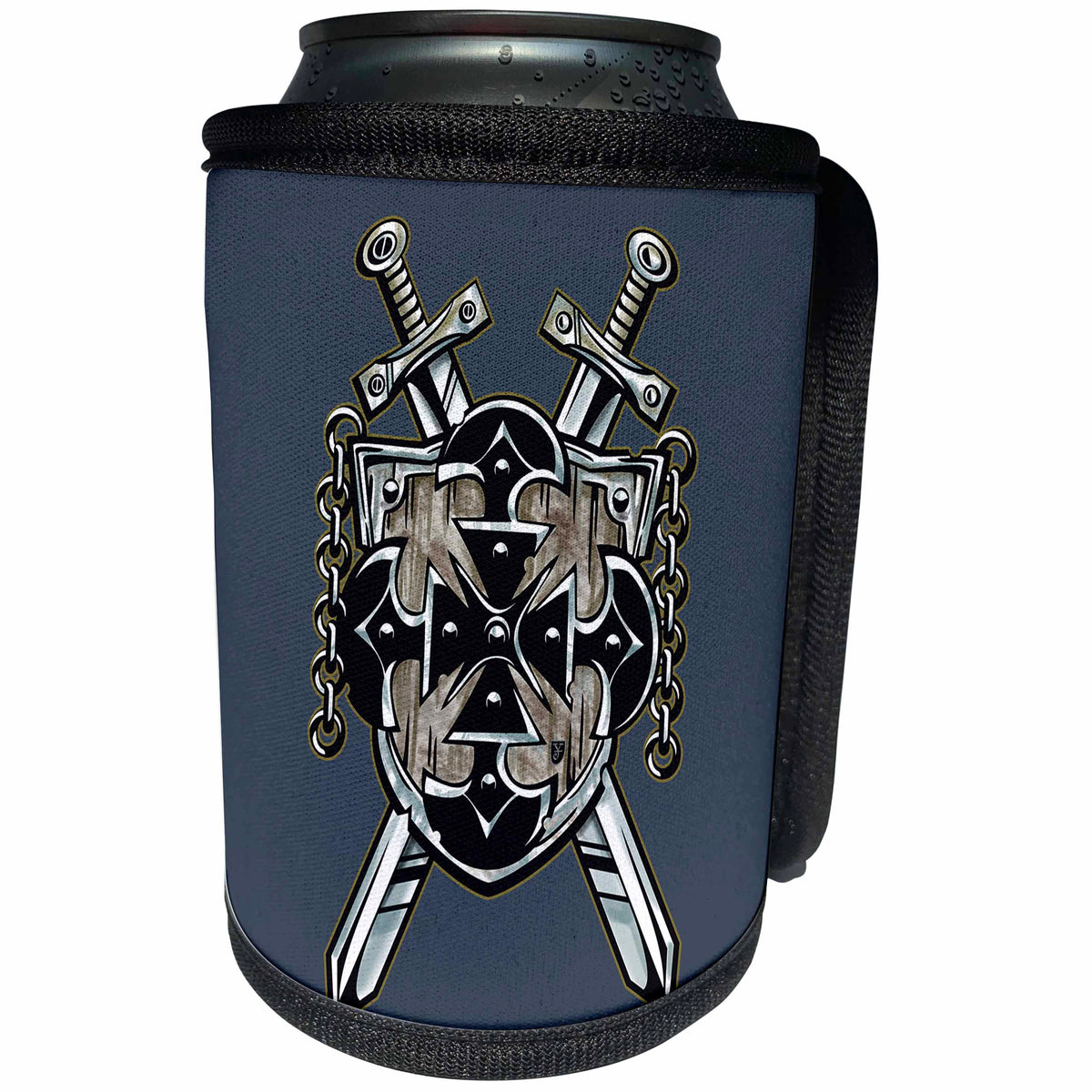 3dRose Justas Vebra Art - Abstract And Decorative - Coat of arms of a hero with chains, swords and shield - Can Cooler Bottle Wrap (cc_280168)