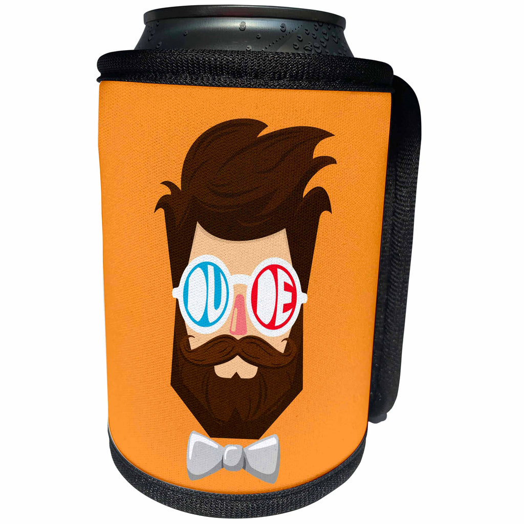 3dRose The Artism - People, Beard, Hipster - Dude - a dude with beard and mustache wearing goggles and bow tie - Can Cooler Bottle Wrap (cc_280189)