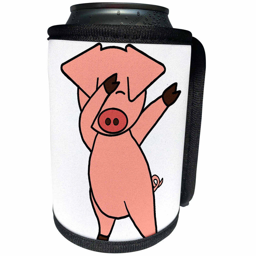 3dRose AllSouthernDesignTees - Dabbing - Cute funny pink dabbing dance pig - Can Cooler Bottle Wrap (cc_280213)