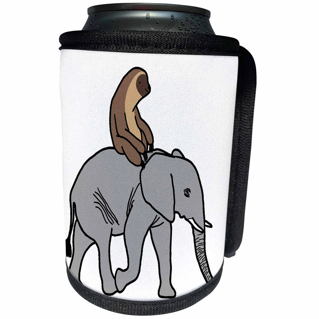 3dRose AllSouthernDesignTees - Zoo Animals - Fun silly lazy sloth riding an elephant - Can Cooler Bottle Wrap (cc_280214)