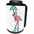3dRose AllSouthernDesignTees - Birds - Funky cute pink flamingo holding an umbrella and wearing rain boots - Can Cooler Bottle Wrap (cc_280215)