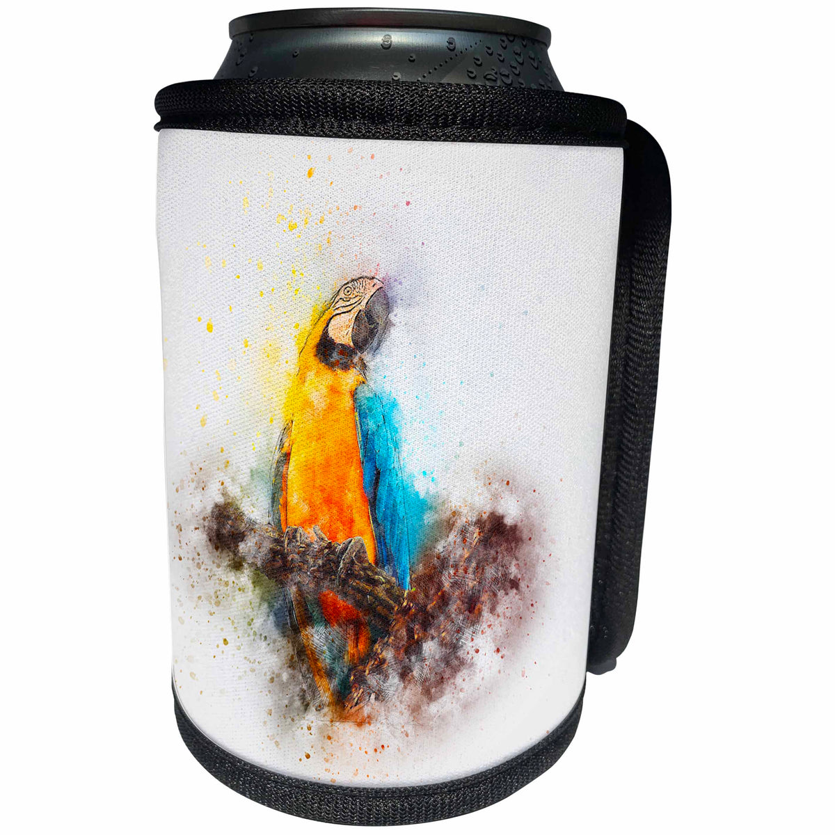 3dRose Sven Herkenrath Animal - Parrot Macaw Bird with Watercolor Background - Can Cooler Bottle Wrap (cc_280249)