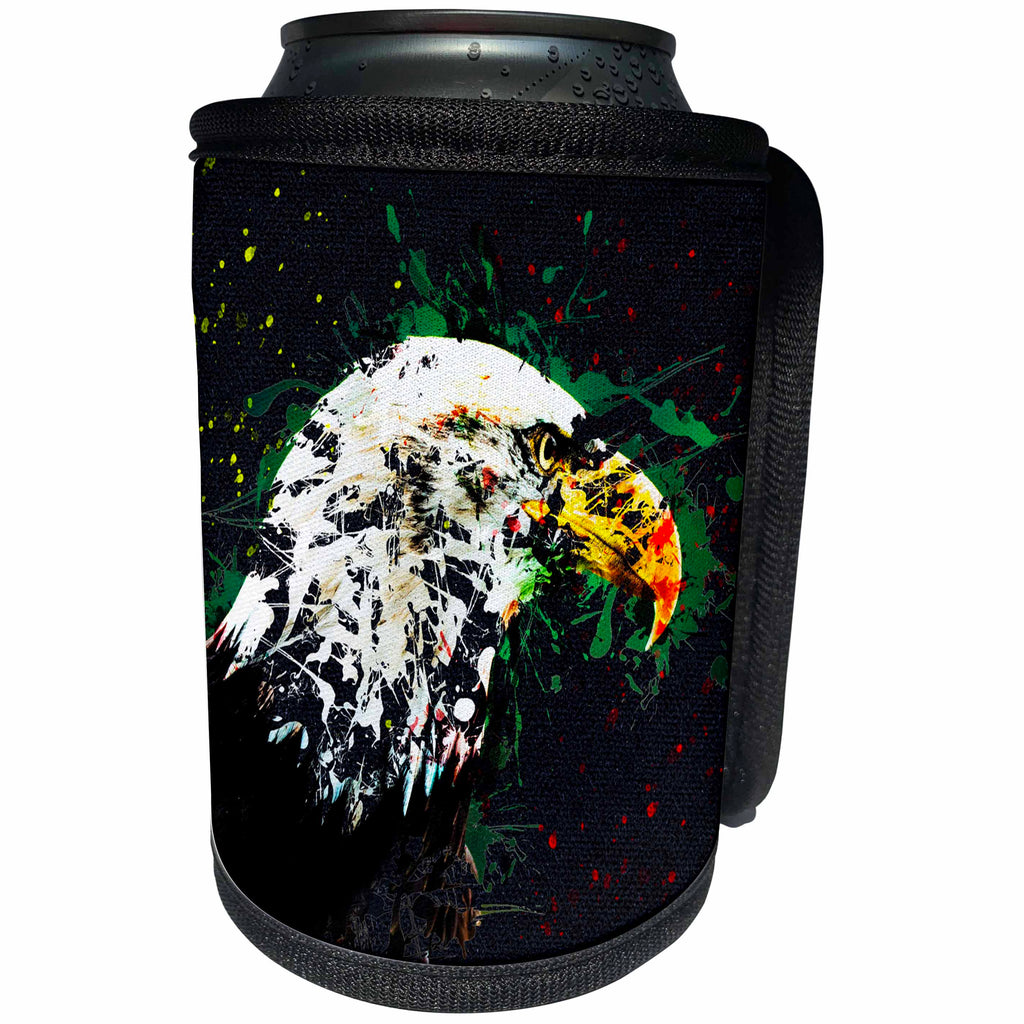 3dRose Sven Herkenrath Animal - American Eagle with Artistic Drawing Red and Green - Can Cooler Bottle Wrap (cc_280252)