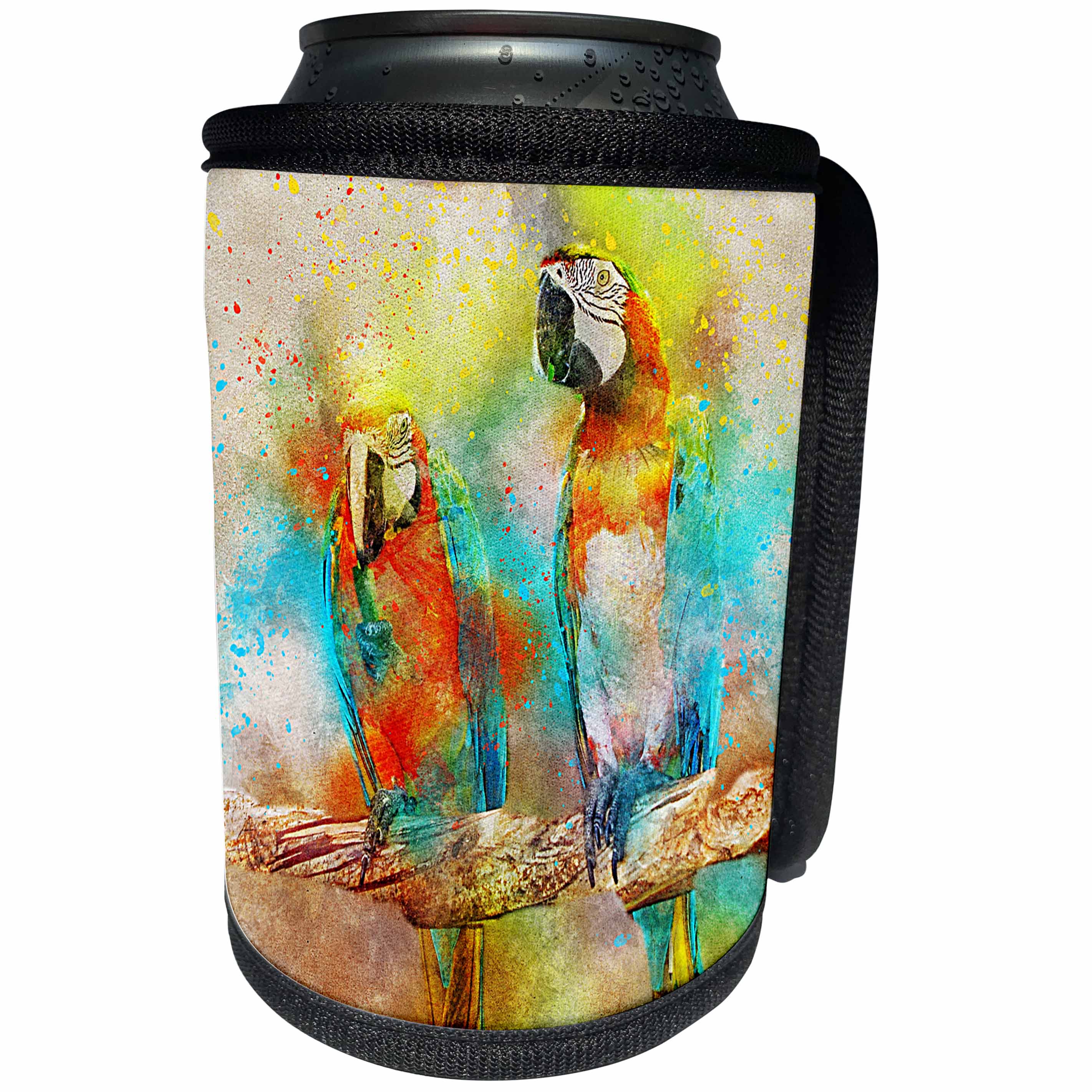 3dRose Sven Herkenrath Animal - Parrot Macaw Bird with Watercolor Background - Can Cooler Bottle Wrap (cc_280255)