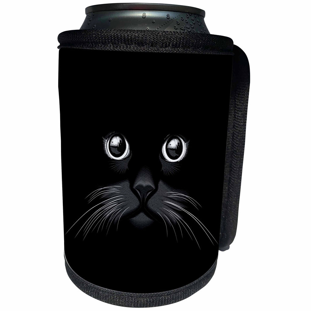 3dRose Sven Herkenrath Animal - Cat Eyes Kitty with Black Background Very Dangerous - Can Cooler Bottle Wrap (cc_280266)
