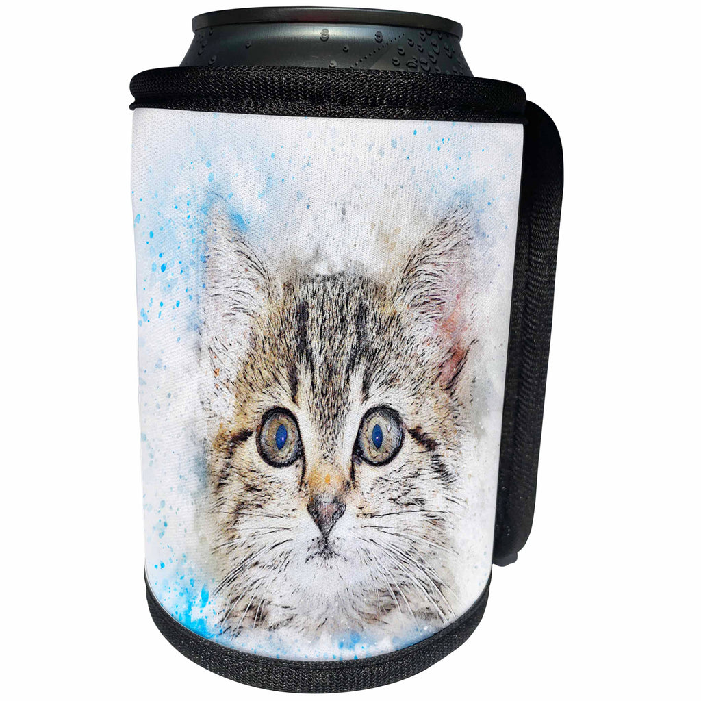3dRose Sven Herkenrath Animal - Funny Watercolor Cat Pet - Can Cooler Bottle Wrap (cc_280275)