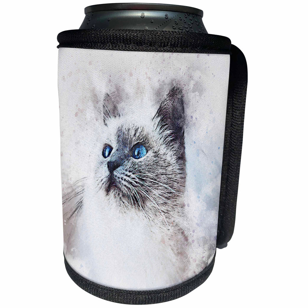 3dRose Sven Herkenrath Animal - Cat Pet Animal Kitty Love Watercolor - Can Cooler Bottle Wrap (cc_280278)