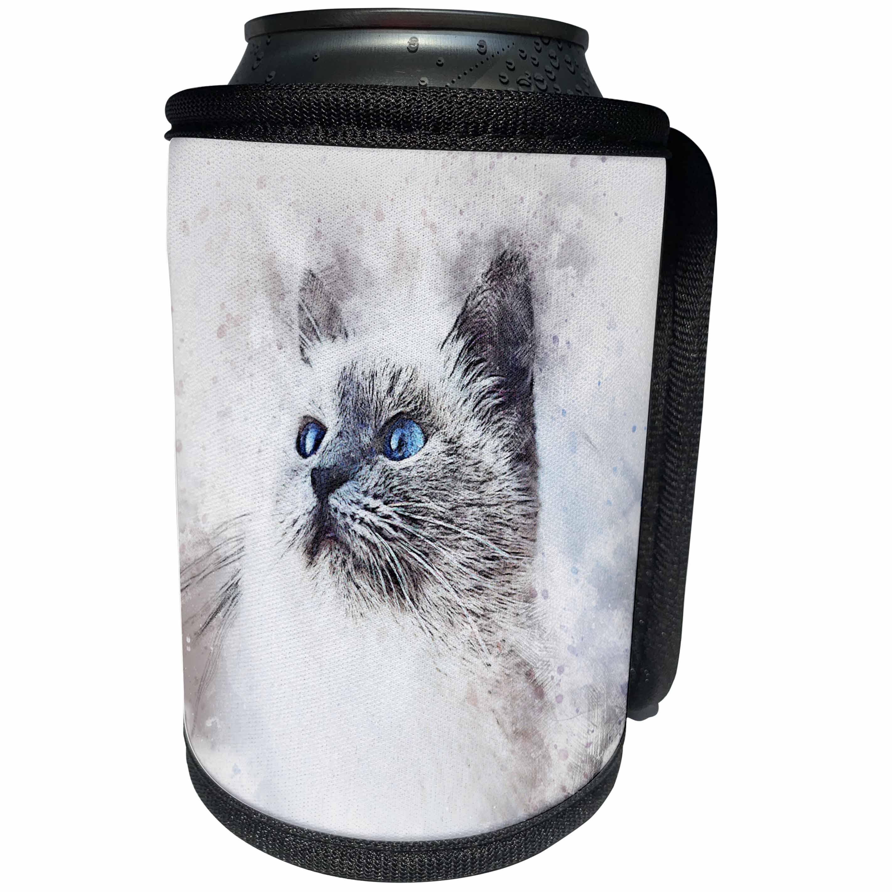 3dRose Sven Herkenrath Animal - Cat Pet Animal Kitty Love Watercolor - Can Cooler Bottle Wrap (cc_280278)