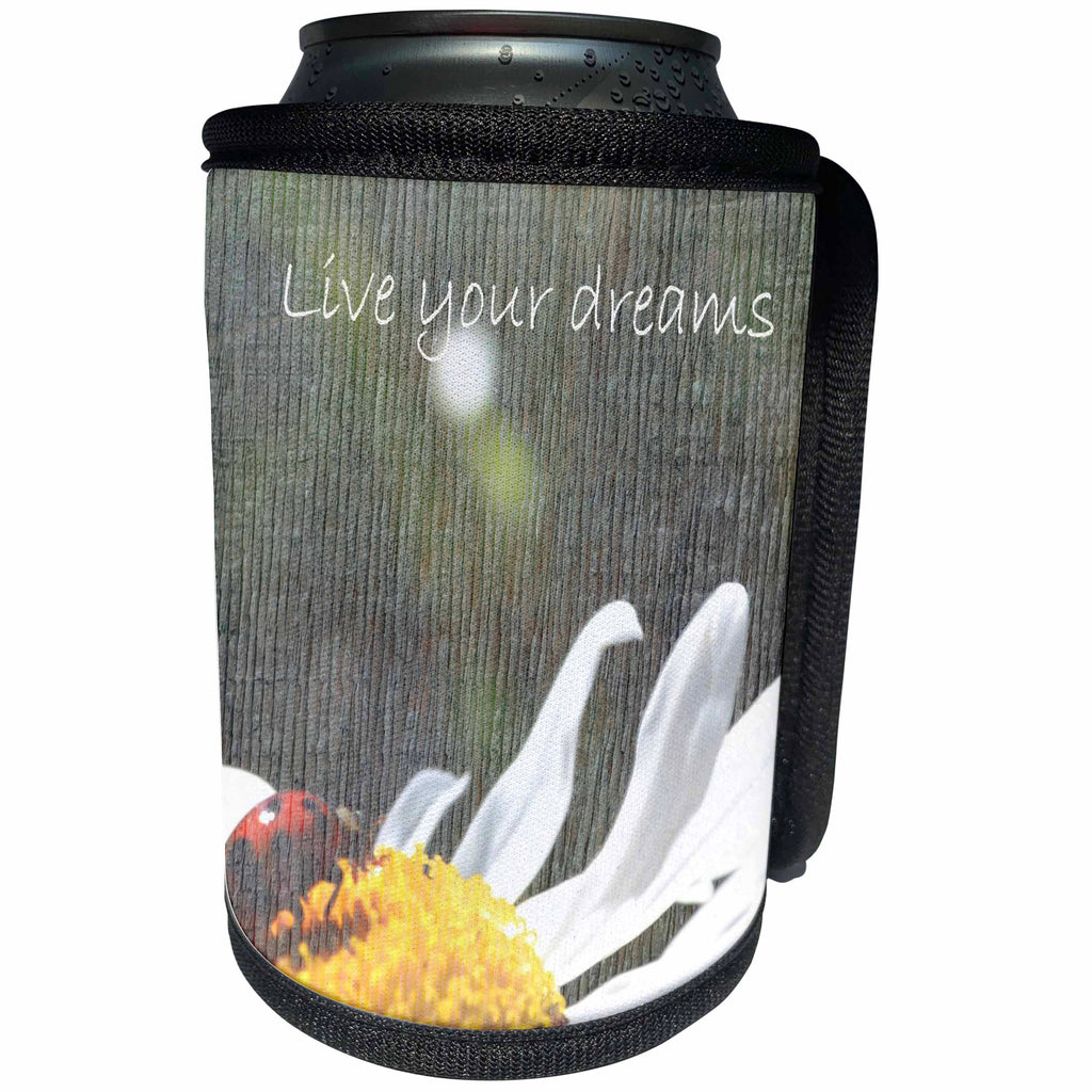 3dRose Patricia Sanders Flowers - Live Your Dreams Wood Inspiration - Can Cooler Bottle Wrap (cc_28028)
