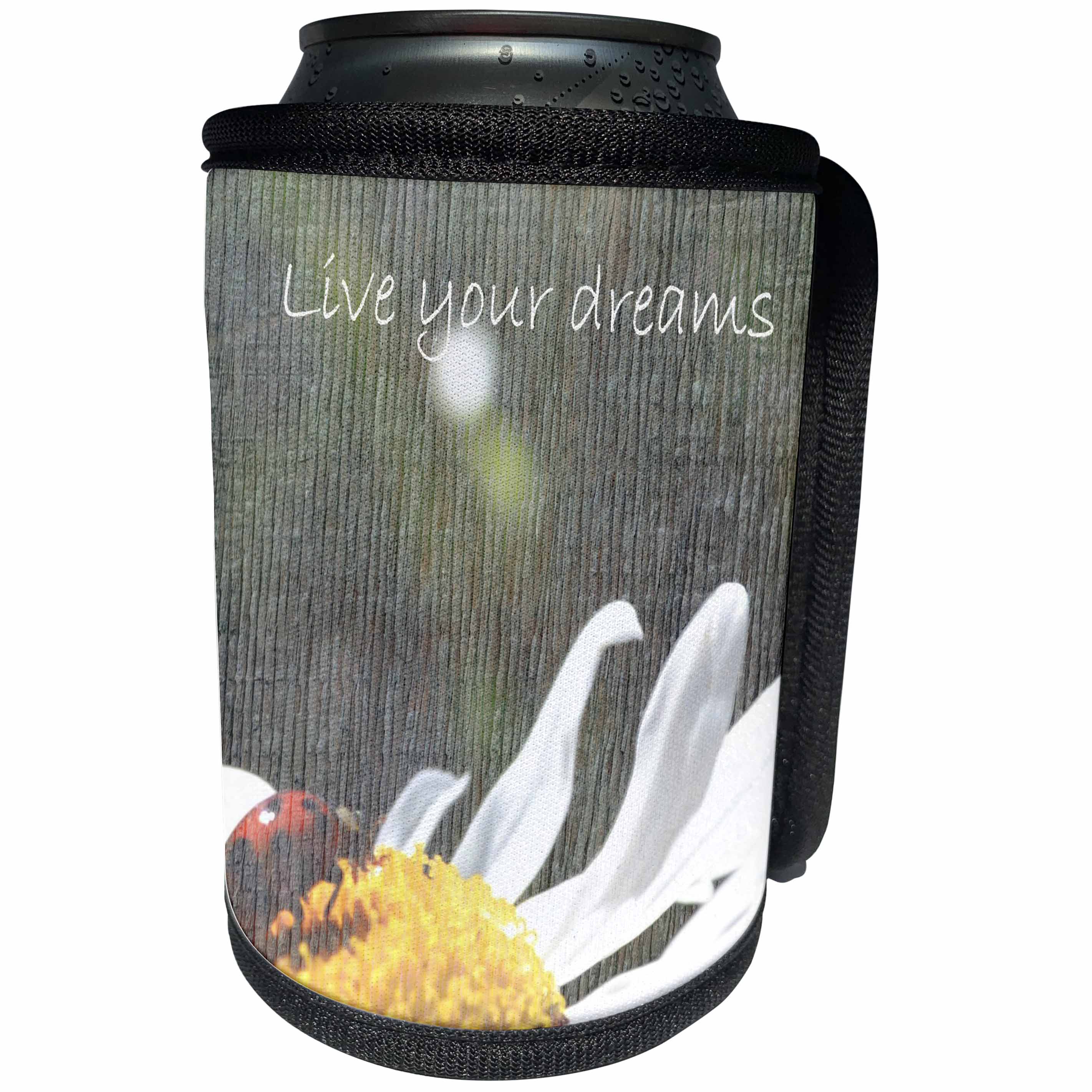 3dRose Patricia Sanders Flowers - Live Your Dreams Wood Inspiration - Can Cooler Bottle Wrap (cc_28028)