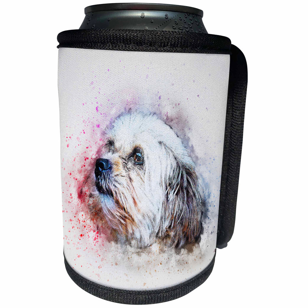 3dRose Sven Herkenrath Animal - Watercolor Dog Pet Puppy Funny Animal - Can Cooler Bottle Wrap (cc_280283)