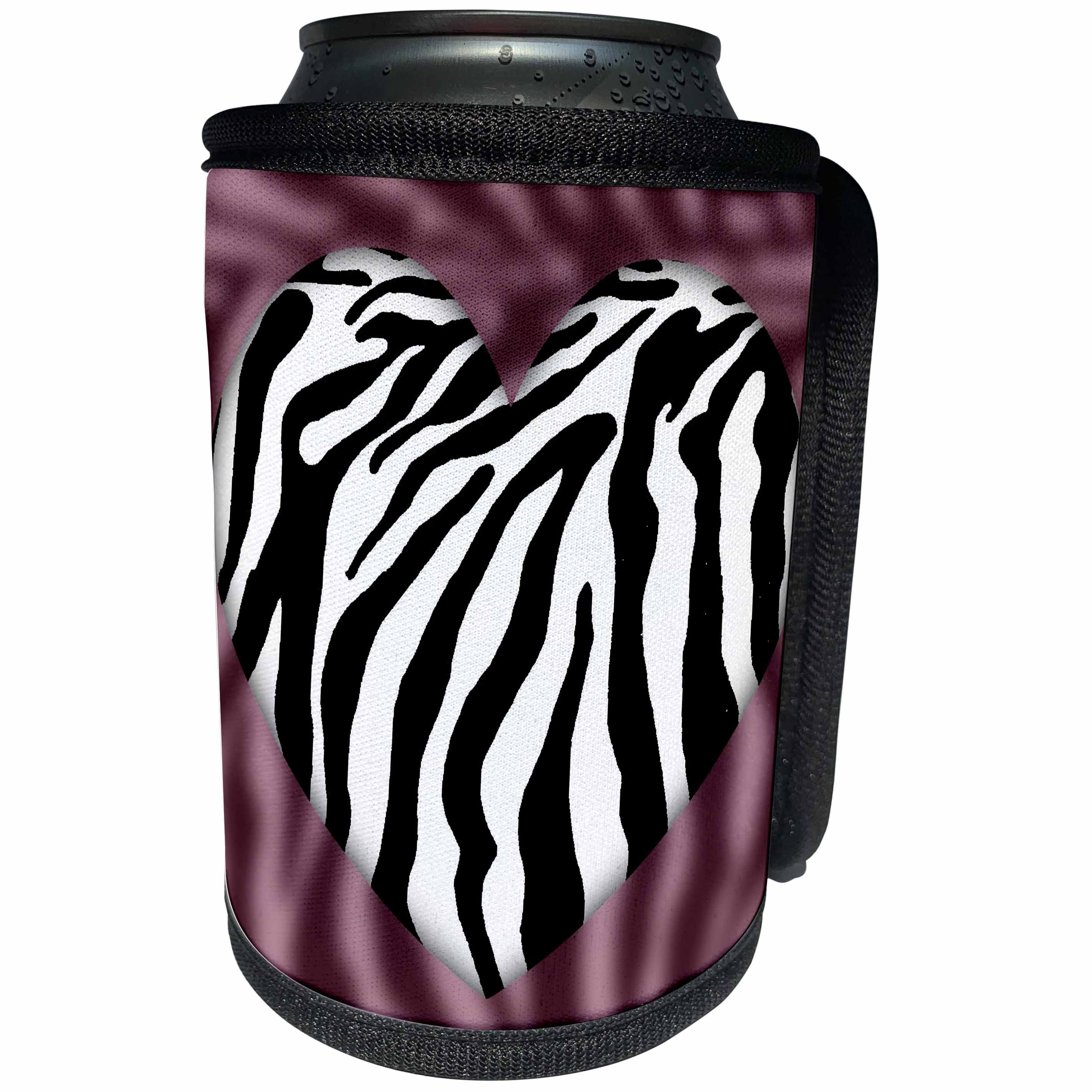 3dRose Patricia Sanders Creations - Zebra Heart Burgundy - Can Cooler Bottle Wrap (cc_28030)