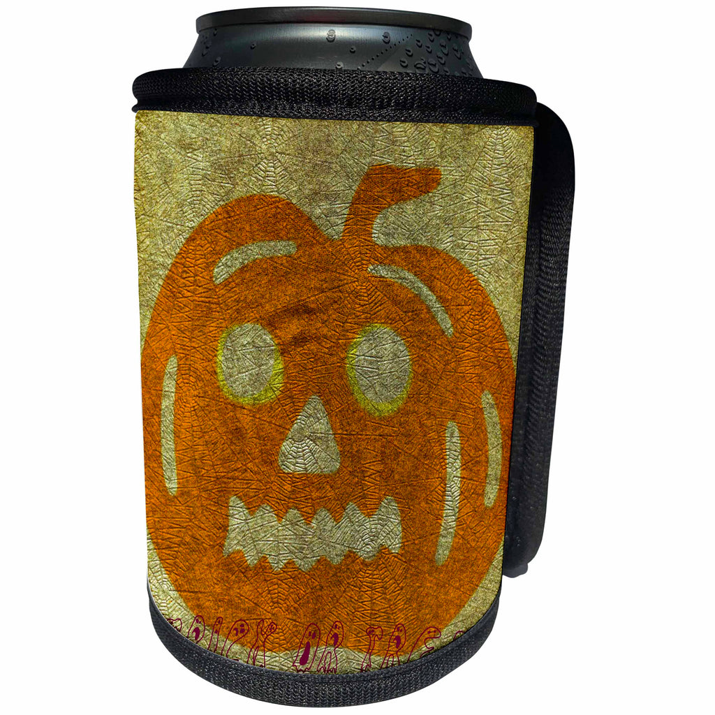 3dRose Patricia Sanders Creations - Trick or Treat Spider Web Pumpkin Halloween - Can Cooler Bottle Wrap (cc_28031)