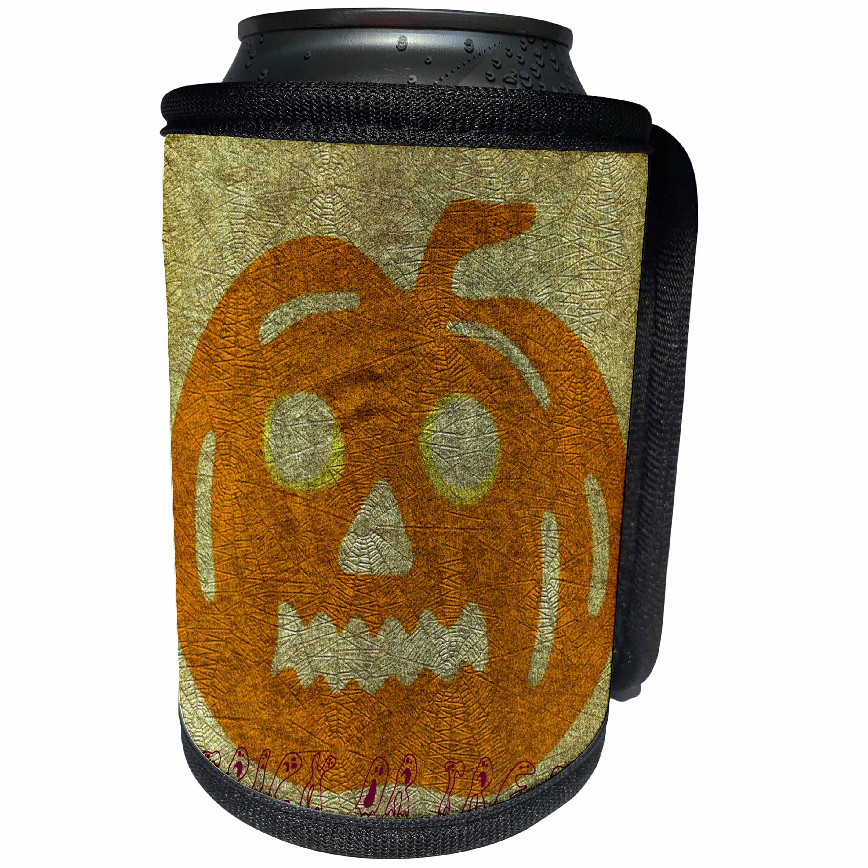 3dRose Patricia Sanders Creations - Trick or Treat Spider Web Pumpkin Halloween - Can Cooler Bottle Wrap (cc_28031)