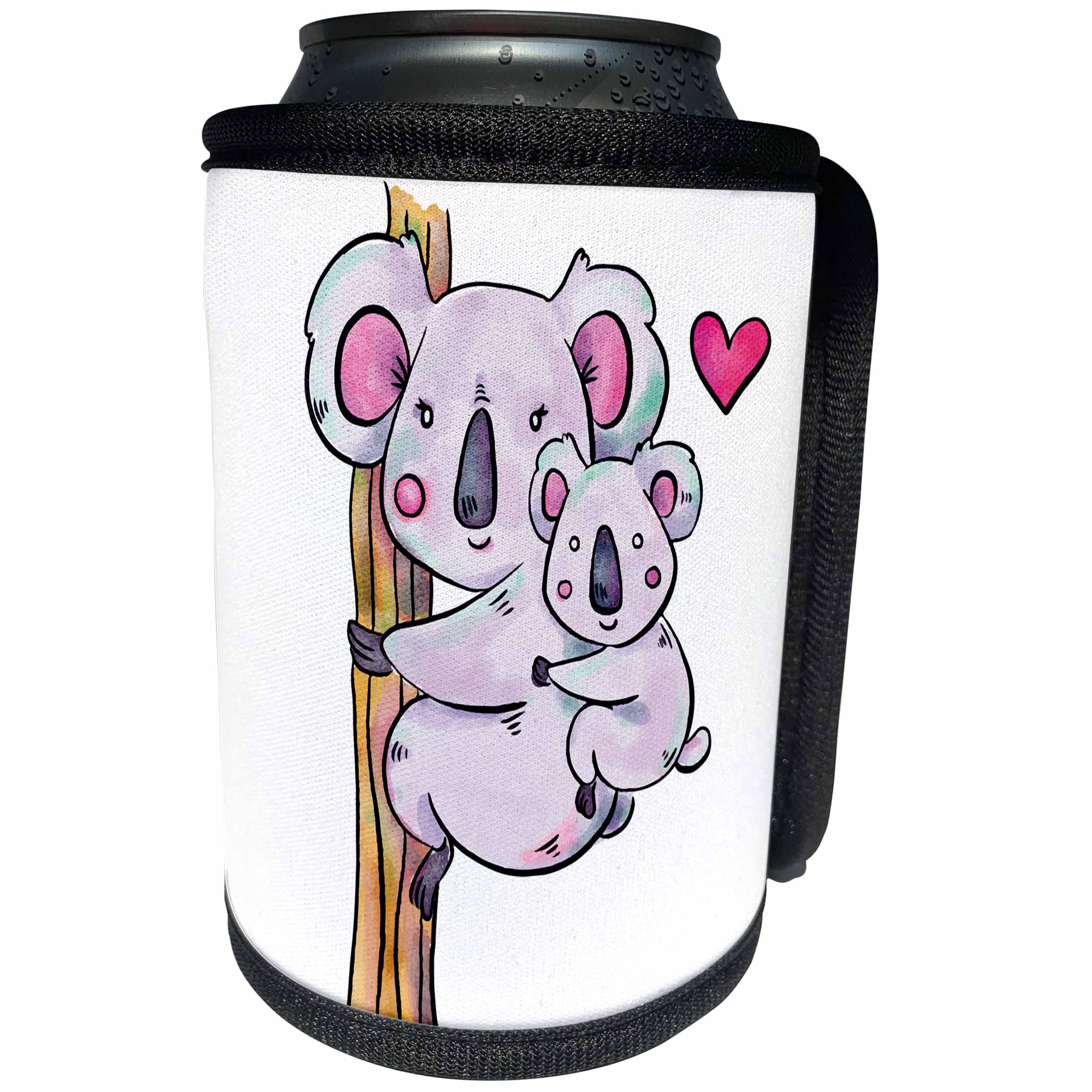 3dRose Sven Herkenrath Animal - Australia Koala Bear Child and Mother with Purple Colors - Can Cooler Bottle Wrap (cc_280318)