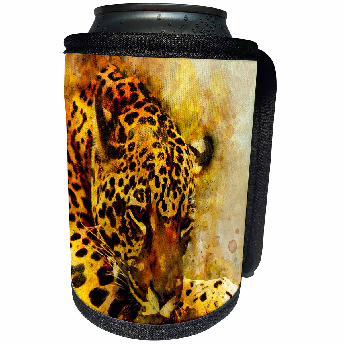 3dRose Sven Herkenrath Animal - Watercolor Style with Leopard Gepard Wildlife Animal - Can Cooler Bottle Wrap (cc_280323)