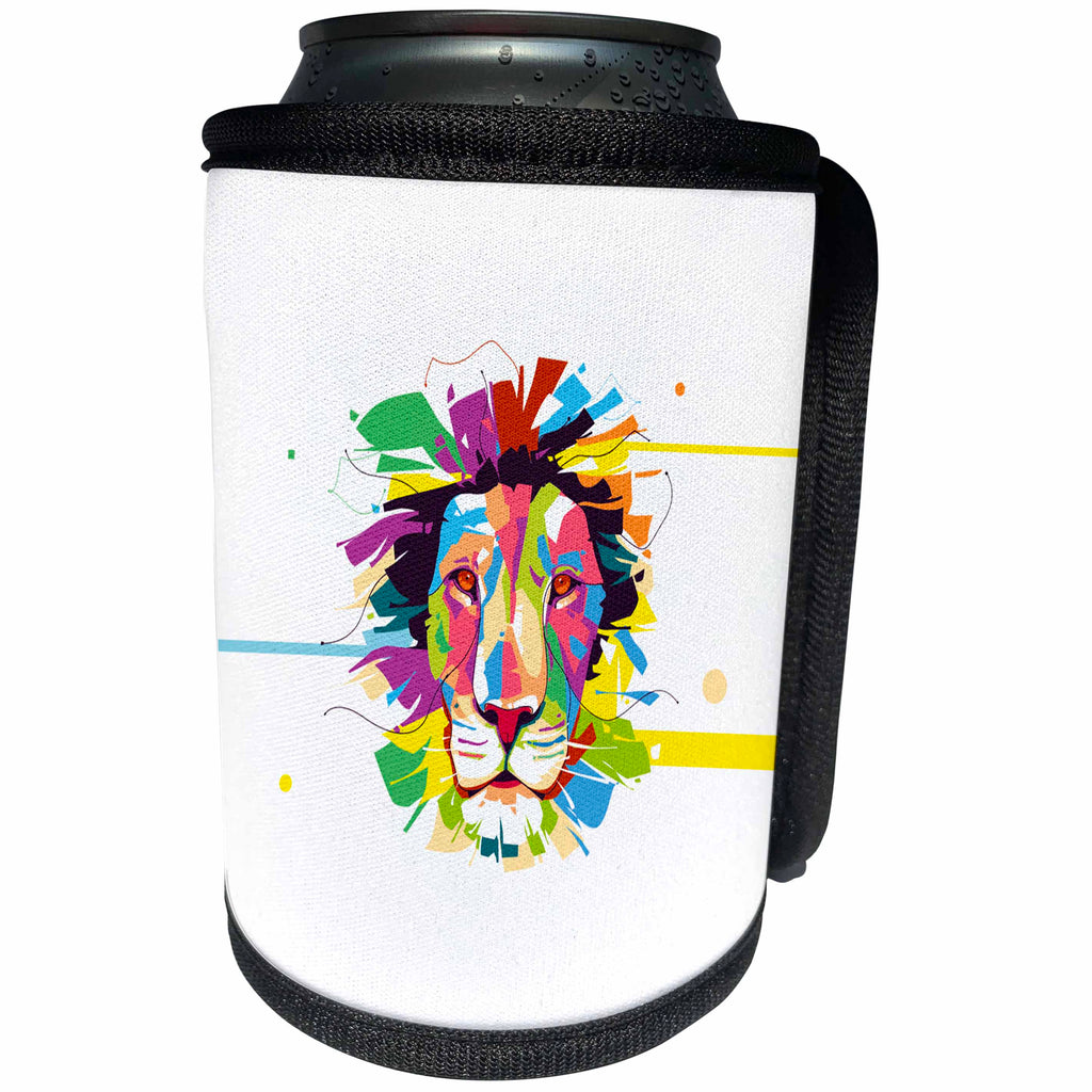 3dRose Sven Herkenrath Animal - Colorful Splash Design of Tiger Lion Head Portrait Wildlife - Can Cooler Bottle Wrap (cc_280326)
