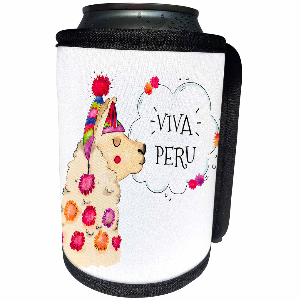 3dRose Sven Herkenrath Animal - Viva Peru Lama Alpaca Funny Animal - Can Cooler Bottle Wrap (cc_280339)