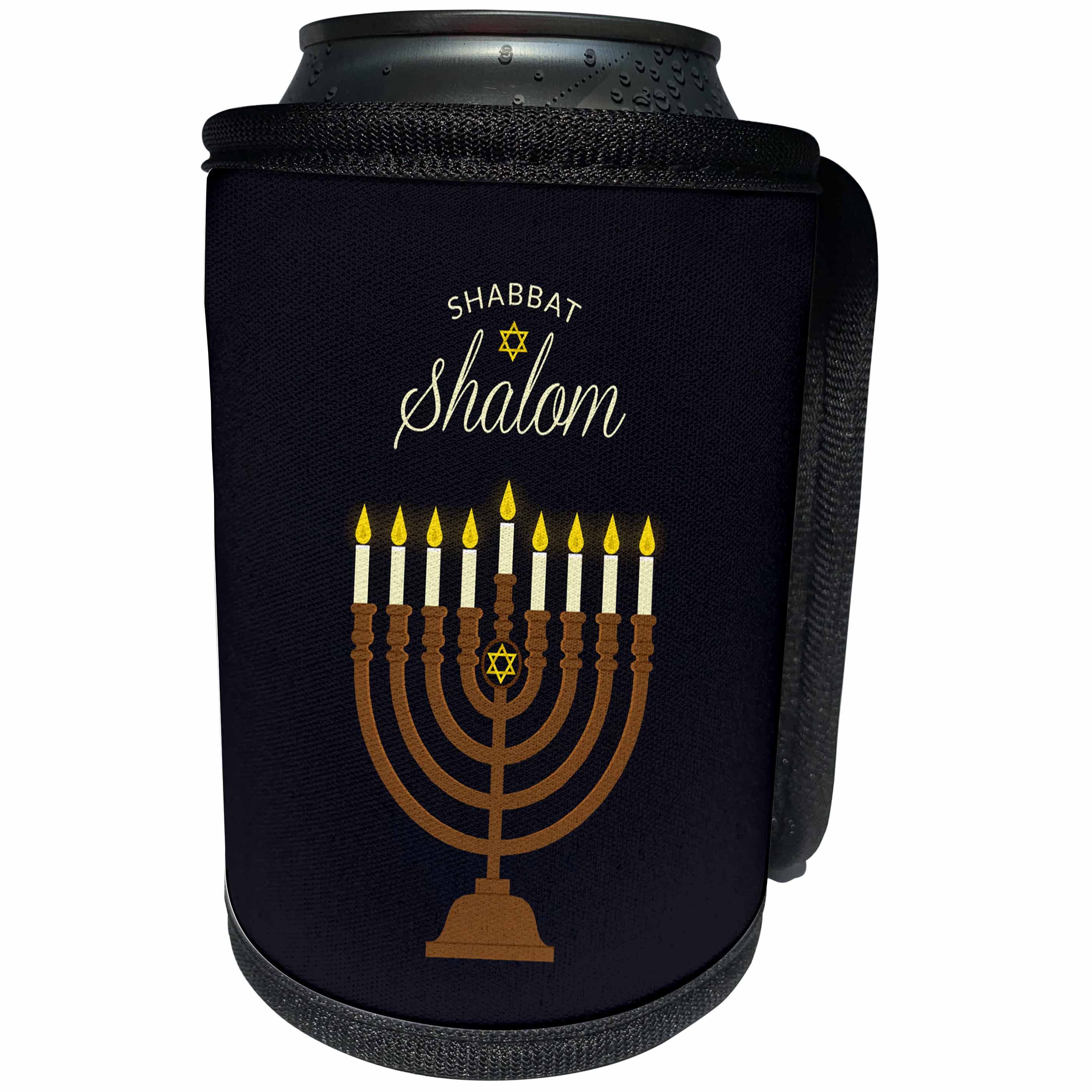 3dRose Sven Herkenrath Religion - Shabbat Shalom Hebrew Israel Religion Candles - Can Cooler Bottle Wrap (cc_280344)