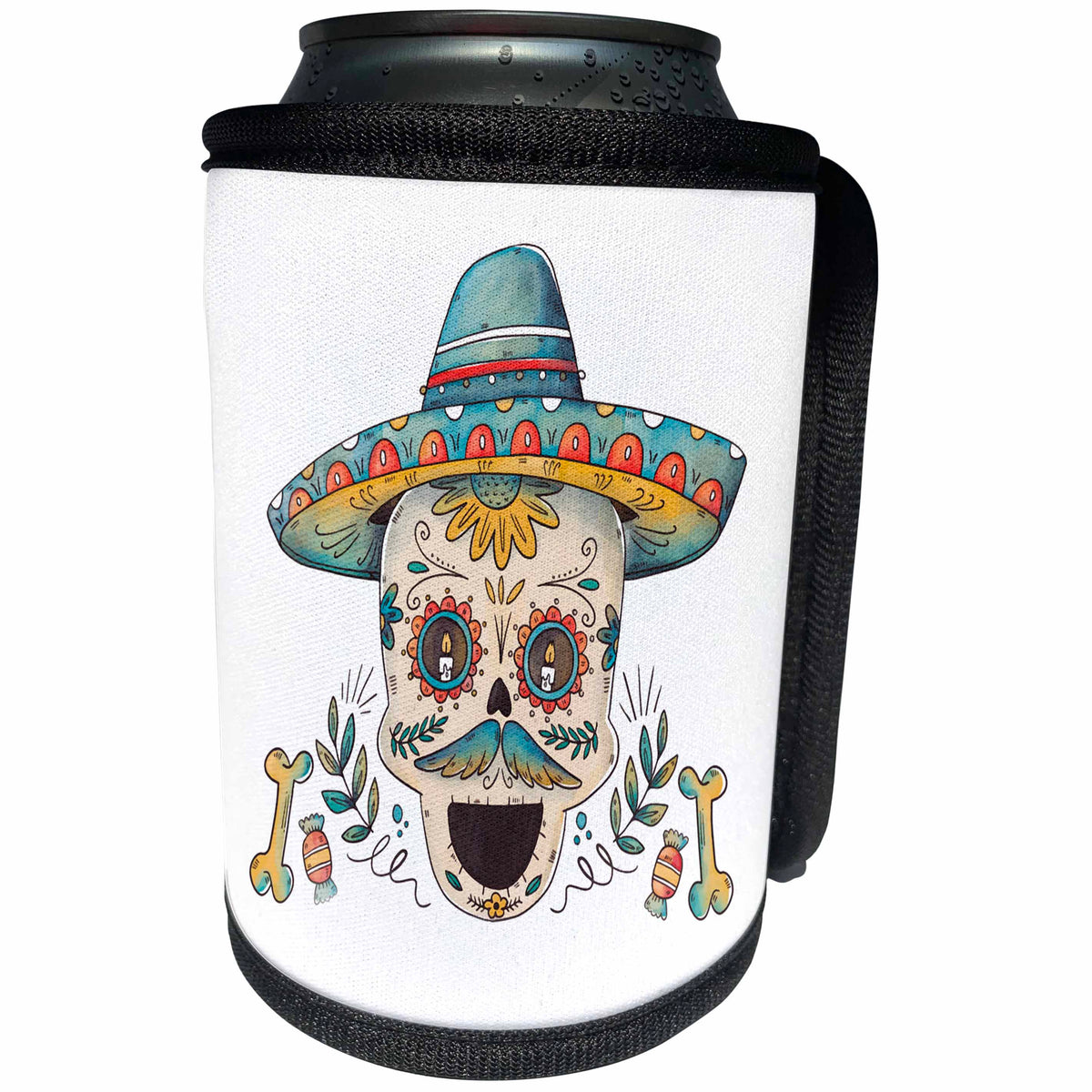 3dRose Sven Herkenrath Celebration - Cinco De Mayo Celebration Party Skull Head Mexican - Can Cooler Bottle Wrap (cc_280345)