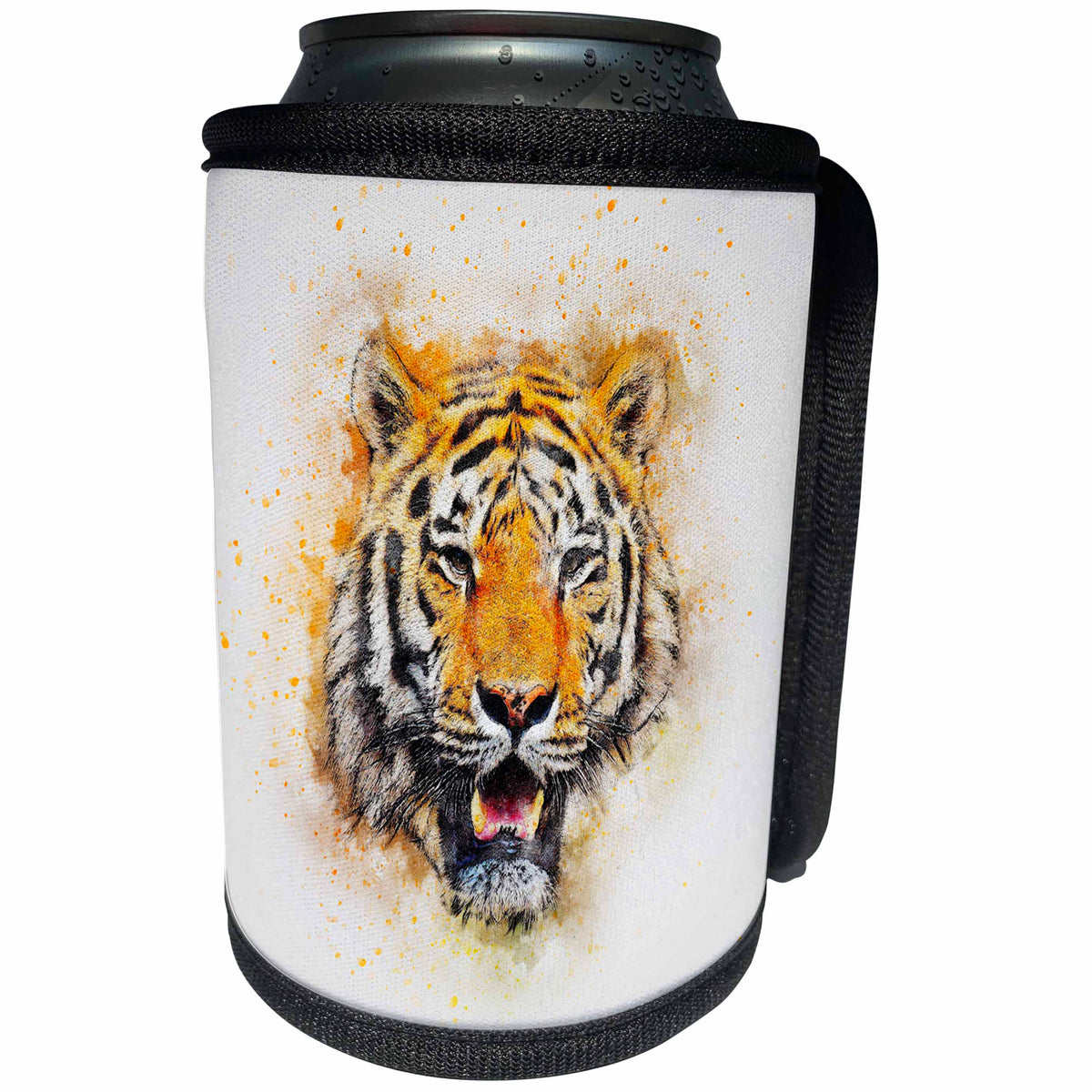 3dRose Sven Herkenrath Animal - Watercolor Tiger Wildlife with Grey Background Portrait - Can Cooler Bottle Wrap (cc_280353)