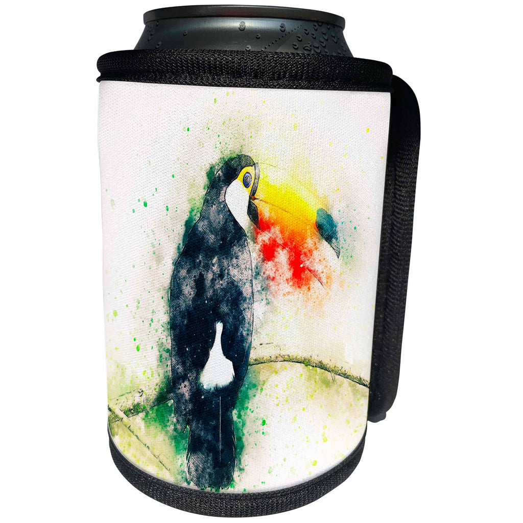 3dRose Sven Herkenrath Animal - Tucan Bird Exotic Tropical with Watercolor Jungle - Can Cooler Bottle Wrap (cc_280354)