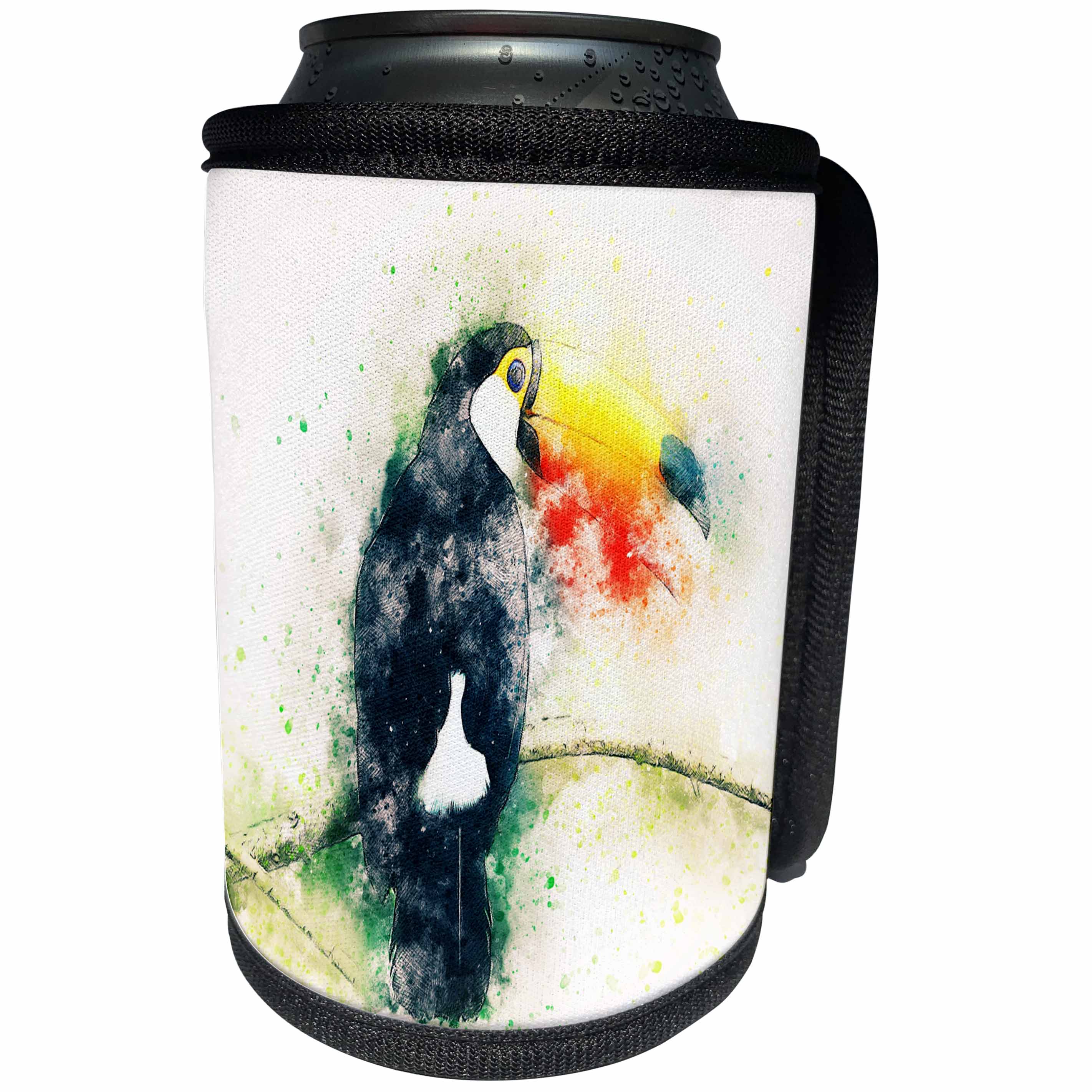 3dRose Sven Herkenrath Animal - Tucan Bird Exotic Tropical with Watercolor Jungle - Can Cooler Bottle Wrap (cc_280354)