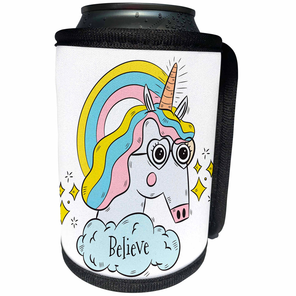 3dRose Sven Herkenrath Animal - Funny Fantasy Unicorn with Sunglasses Believe - Can Cooler Bottle Wrap (cc_280356)