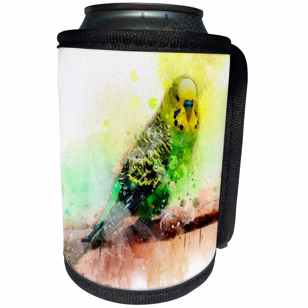 3dRose Sven Herkenrath Animal - Budgie Budgerigar Parakeet with Watercolor Style - Can Cooler Bottle Wrap (cc_280365)