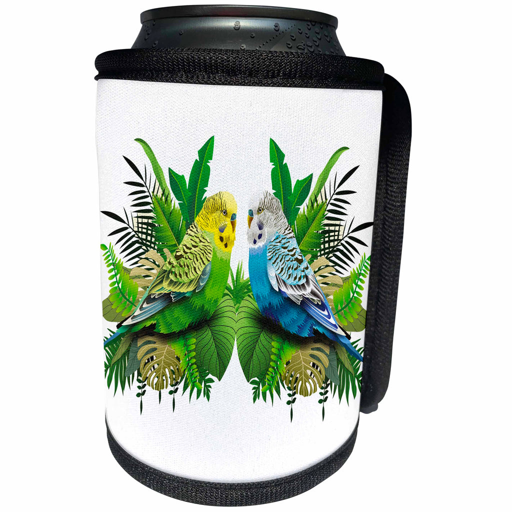 3dRose Sven Herkenrath Animal - Two Budgies Parakeets Sitting in Love in the Bush Jungle - Can Cooler Bottle Wrap (cc_280373)