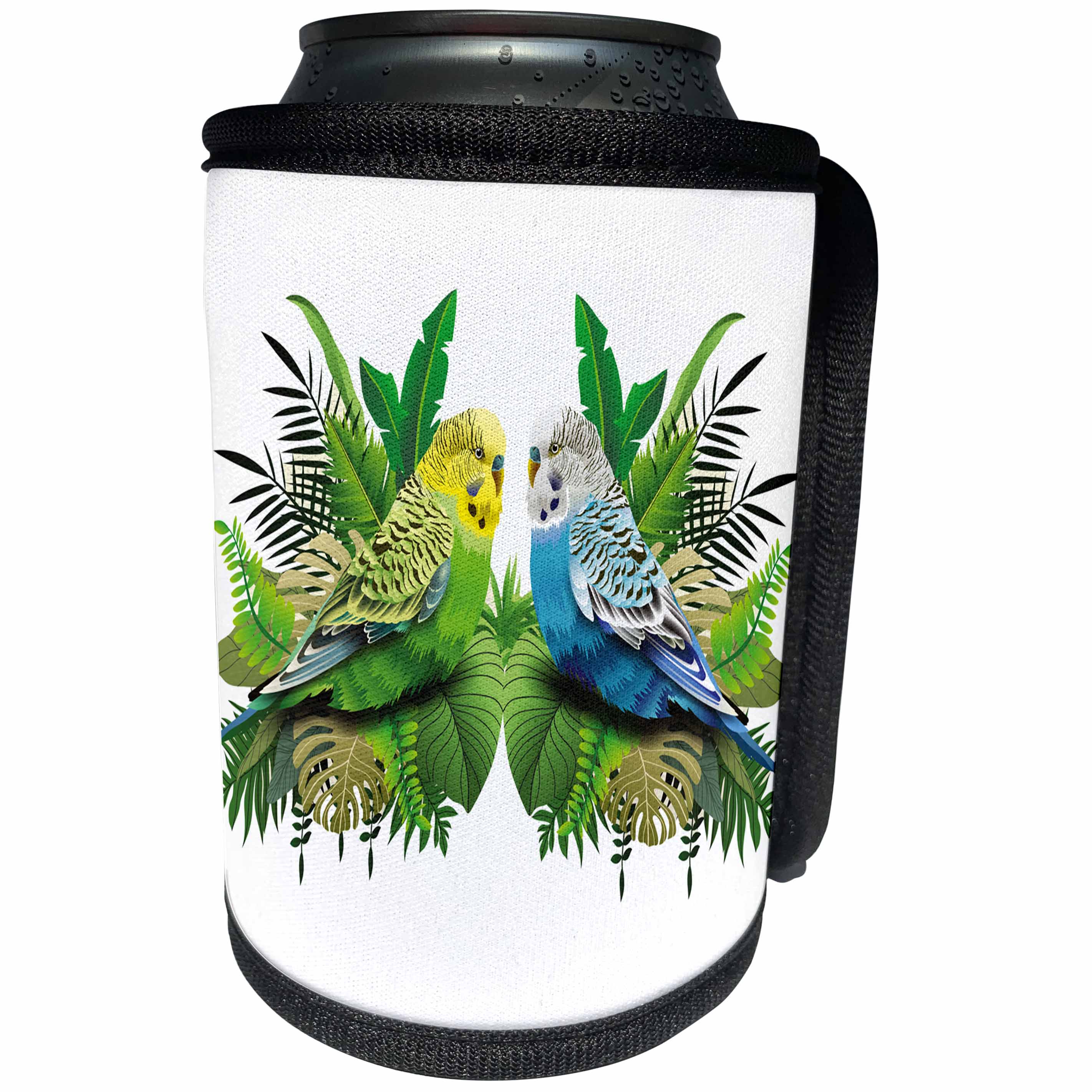 3dRose Sven Herkenrath Animal - Two Budgies Parakeets Sitting in Love in the Bush Jungle - Can Cooler Bottle Wrap (cc_280373)