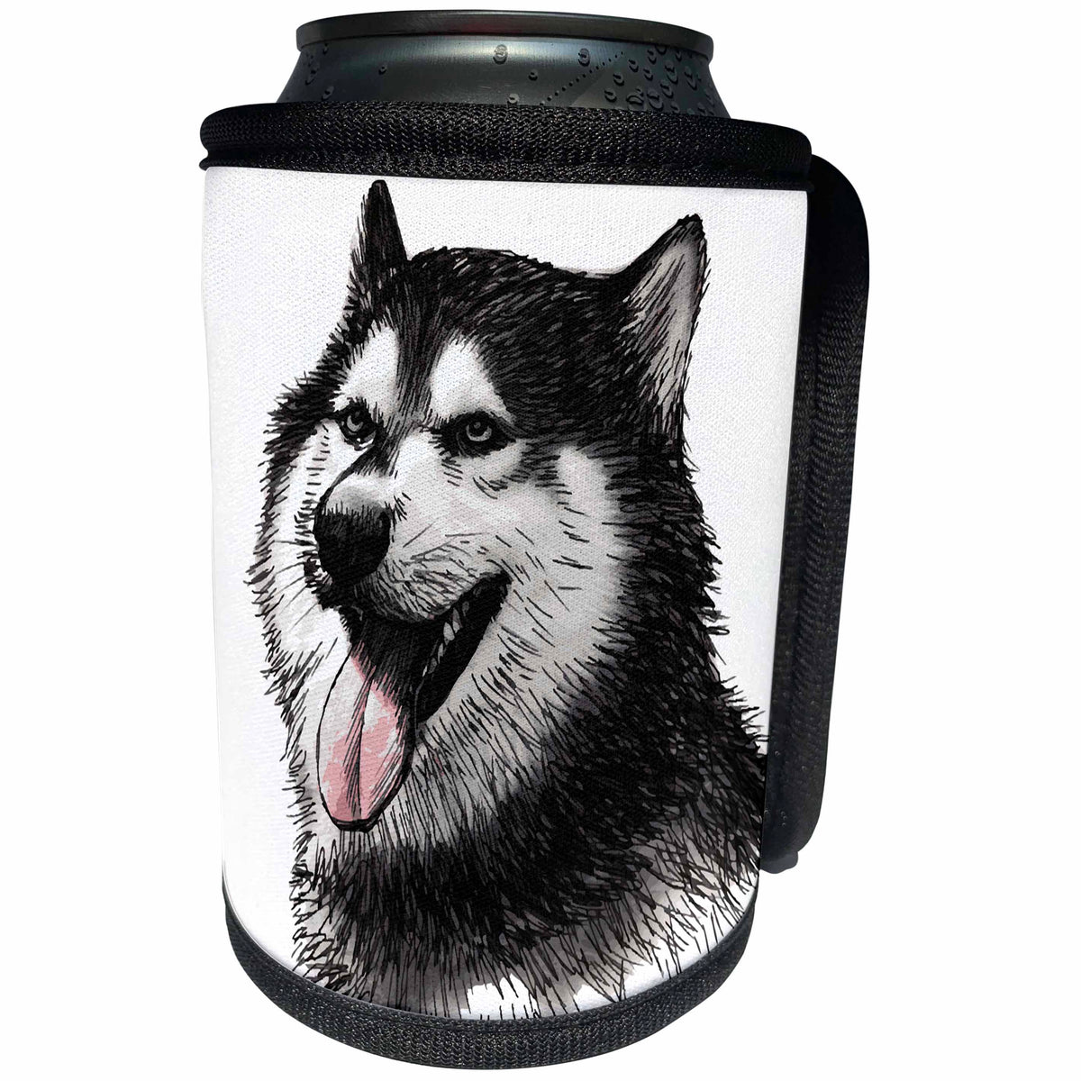 3dRose Sven Herkenrath Animal - Drawing of a Cute Husky Sticking Out His Tongue - Can Cooler Bottle Wrap (cc_280377)