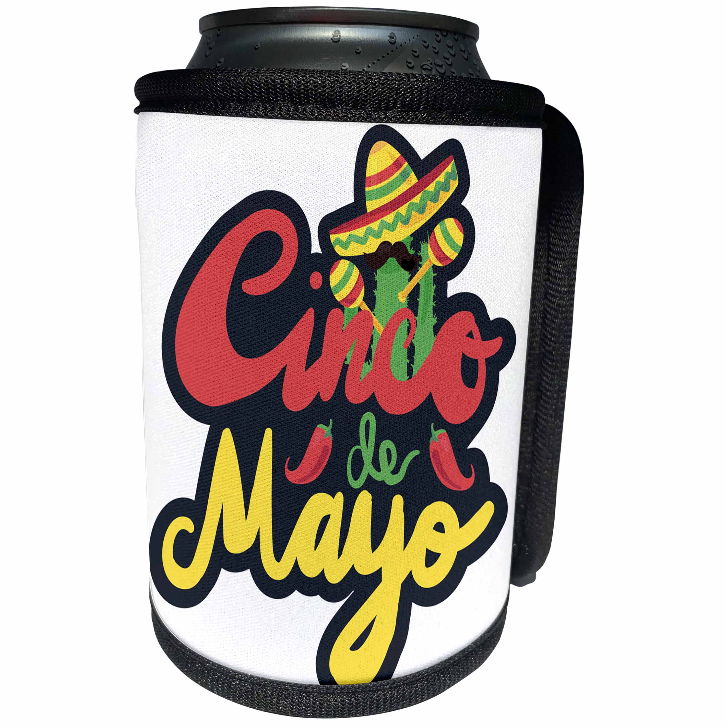 3dRose Sven Herkenrath Celebration - Cinco de Mayo Celebration Bold Fond Sombrero and Chilis - Can Cooler Bottle Wrap (cc_280385)