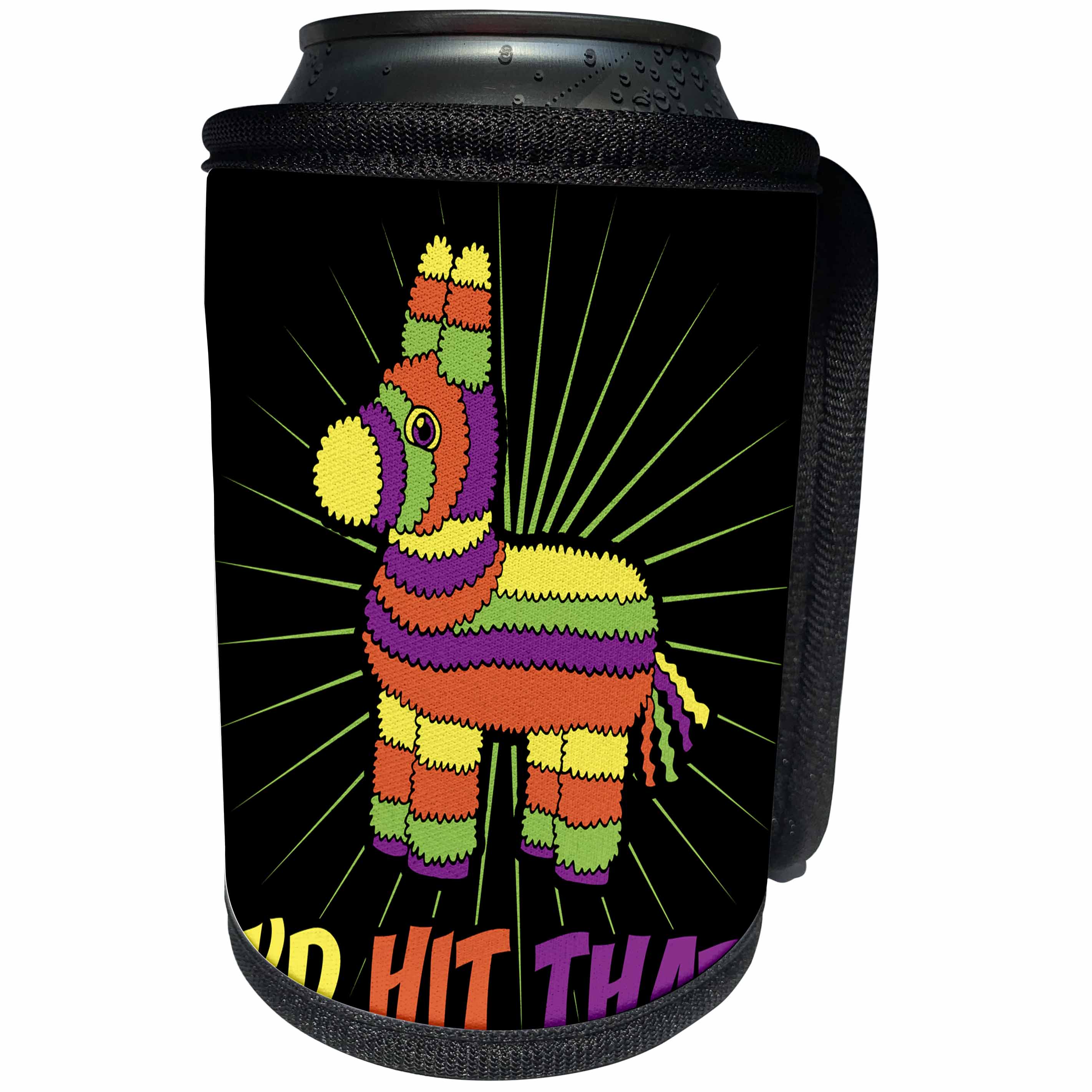 3dRose Sven Herkenrath Animal - Id Hit That Colorful Fond and Cute Pinata on Black Background - Can Cooler Bottle Wrap (cc_280388)