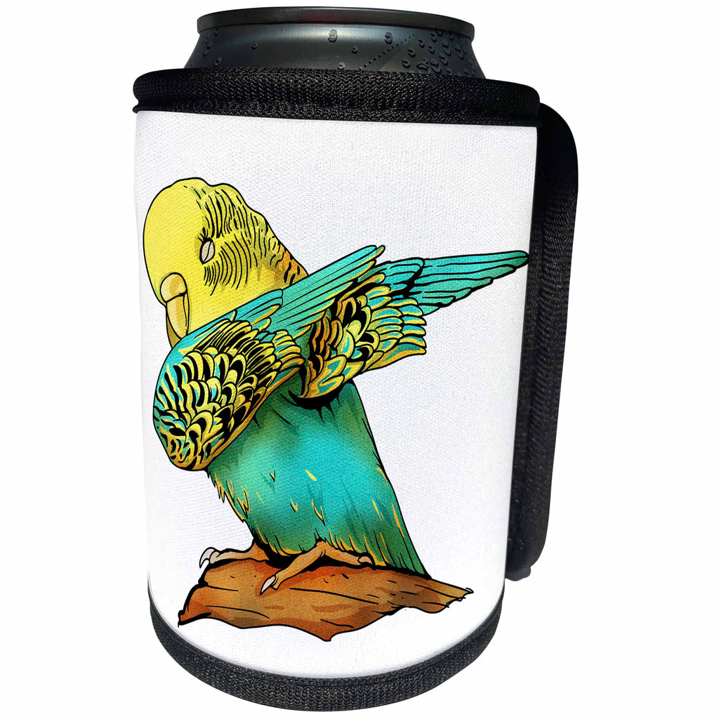 3dRose Sven Herkenrath Animal - Drawing of a Dabbing Budgie Budgerigar Sitting on a Tree Branch - Can Cooler Bottle Wrap (cc_280392)