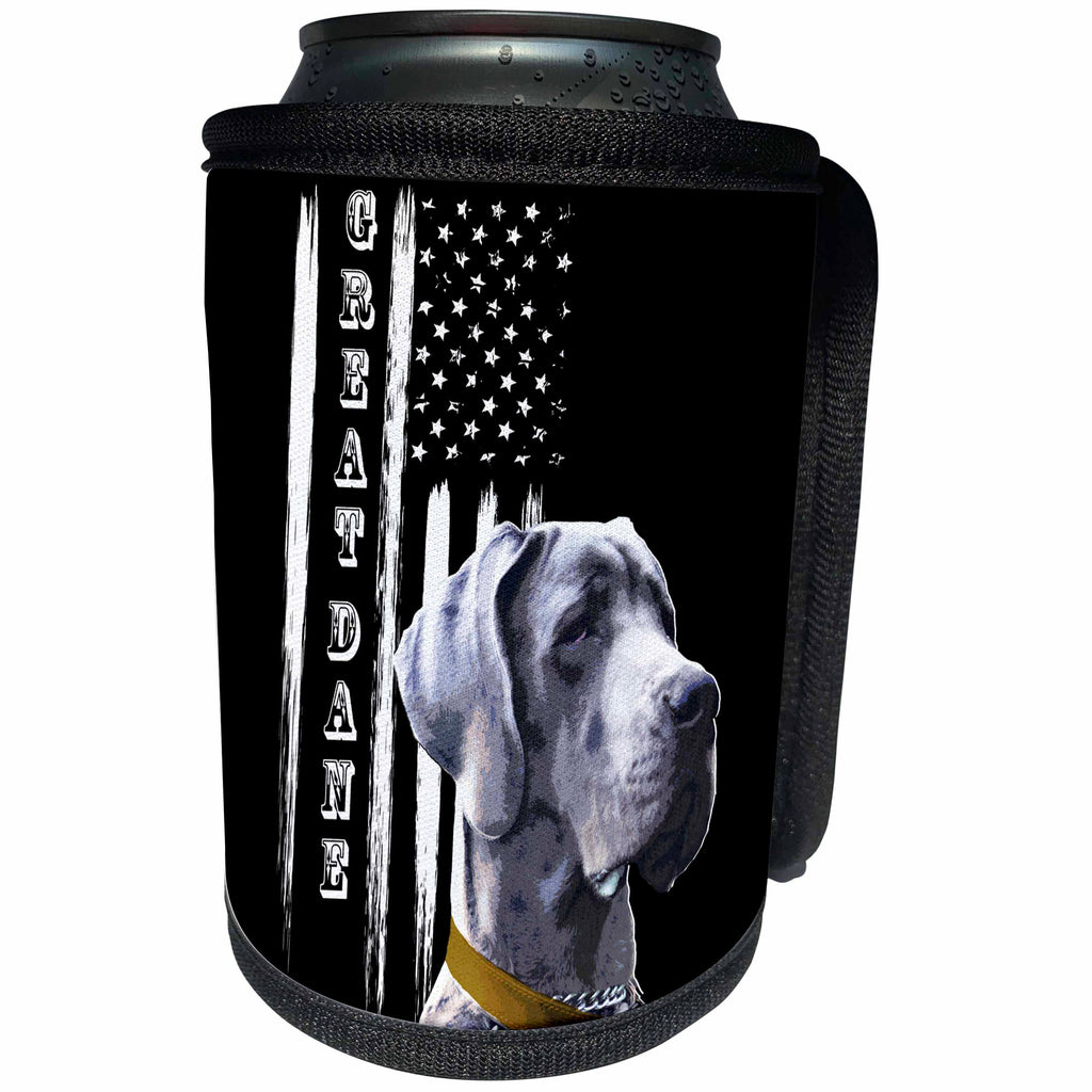 3dRose Sven Herkenrath Animal - A Funny Great Dane Dog on Black And White American Flag - Can Cooler Bottle Wrap (cc_280396)