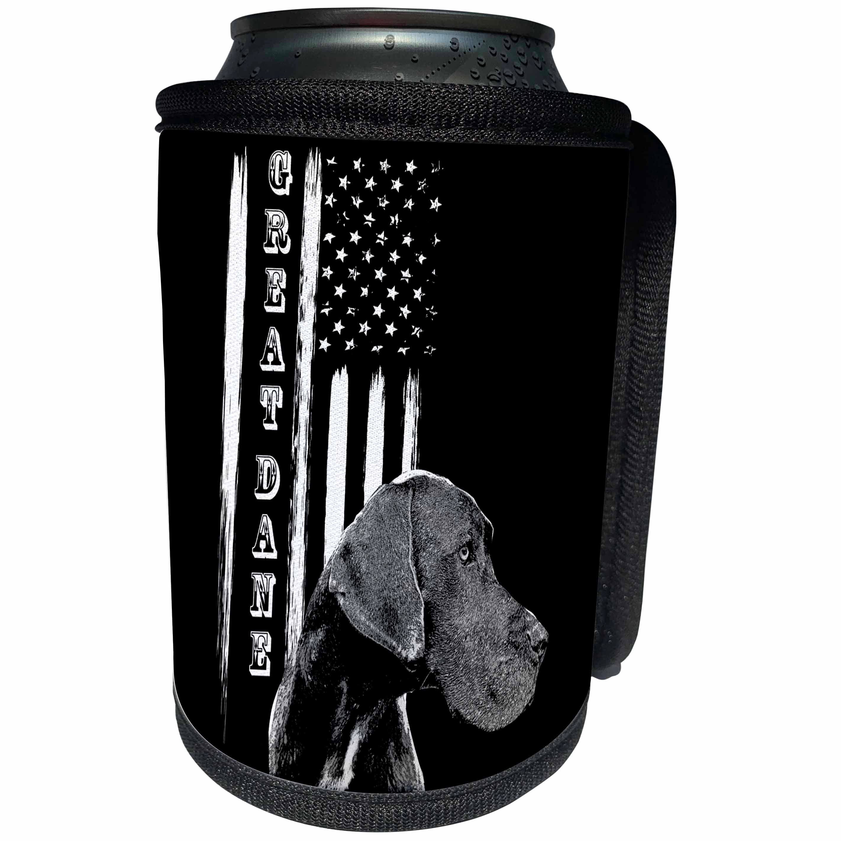 3dRose Sven Herkenrath Animal - A Cute Great Dane Dog on Black And White American Flag - Can Cooler Bottle Wrap (cc_280397)