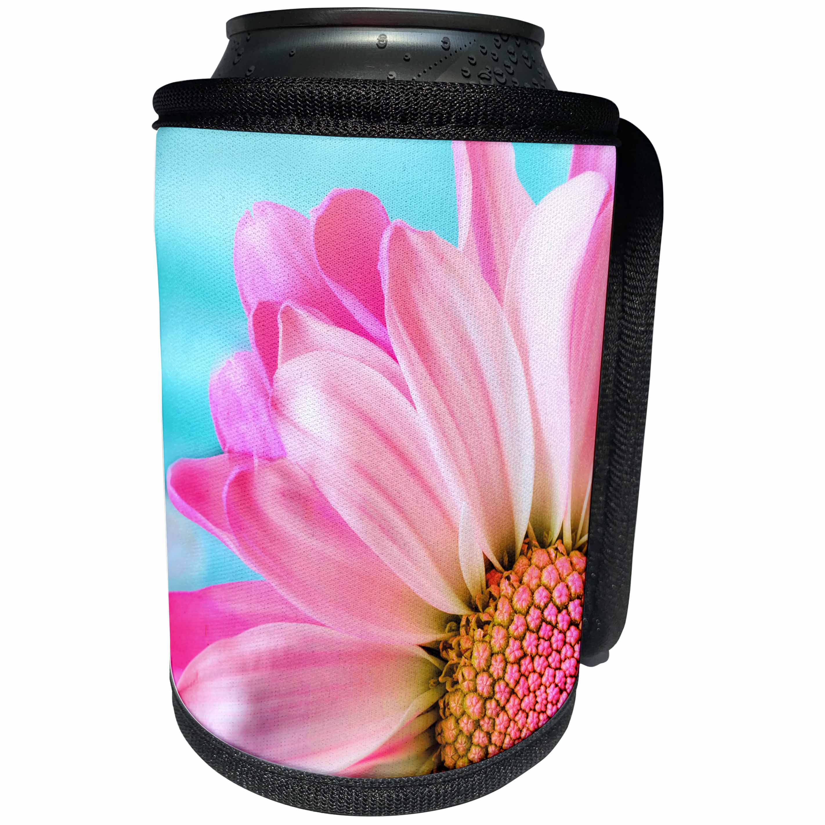 3dRose Sven Herkenrath Nature - Close up of a Pretty Pink Flower on a Blue Background - Can Cooler Bottle Wrap (cc_280411)