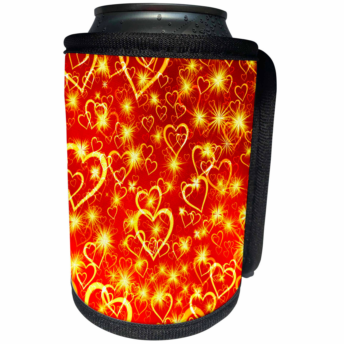 3dRose Sven Herkenrath Art - Beautiful Red and Gold Pattern with Hearts and Bright Lights - Can Cooler Bottle Wrap (cc_280426)