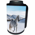 3dRose Roni Chastain Photography - White horse on the snow - Can Cooler Bottle Wrap (cc_280469)