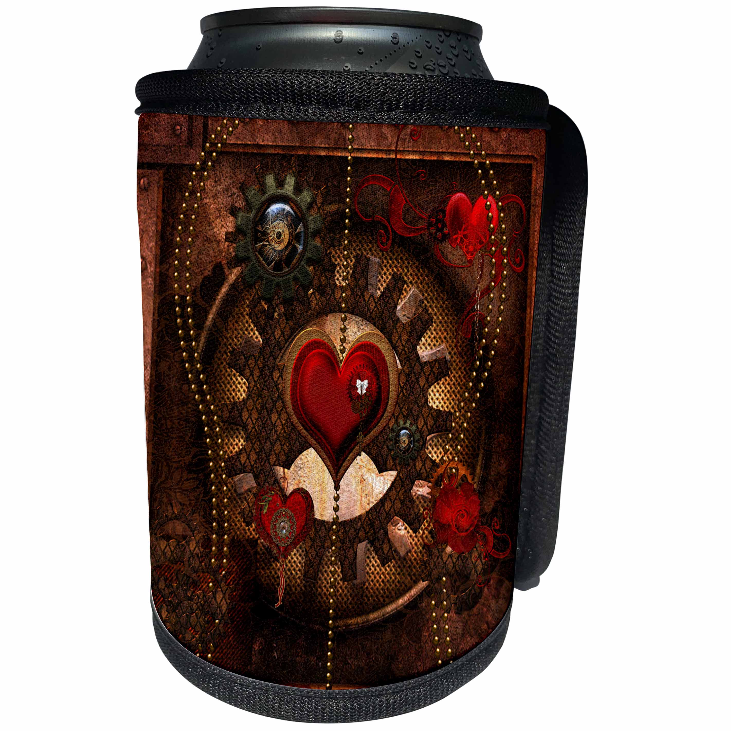 3dRose Heike Köhnen Design Steampunk - Steampunk, awesome heart, clocks and gears - Can Cooler Bottle Wrap (cc_280476)