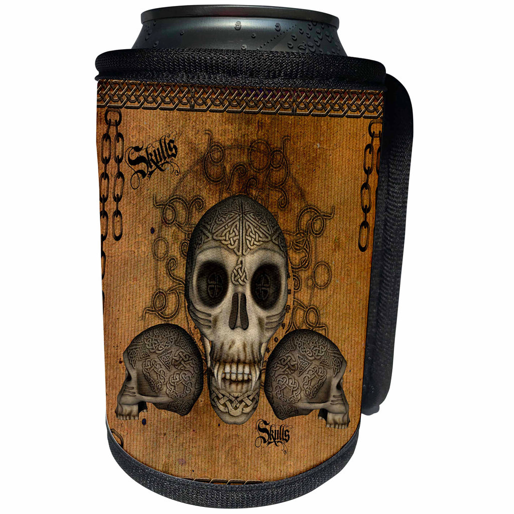 3dRose Heike Köhnen Design Skull - Awesome skull with celtic knot - Can Cooler Bottle Wrap (cc_280479)