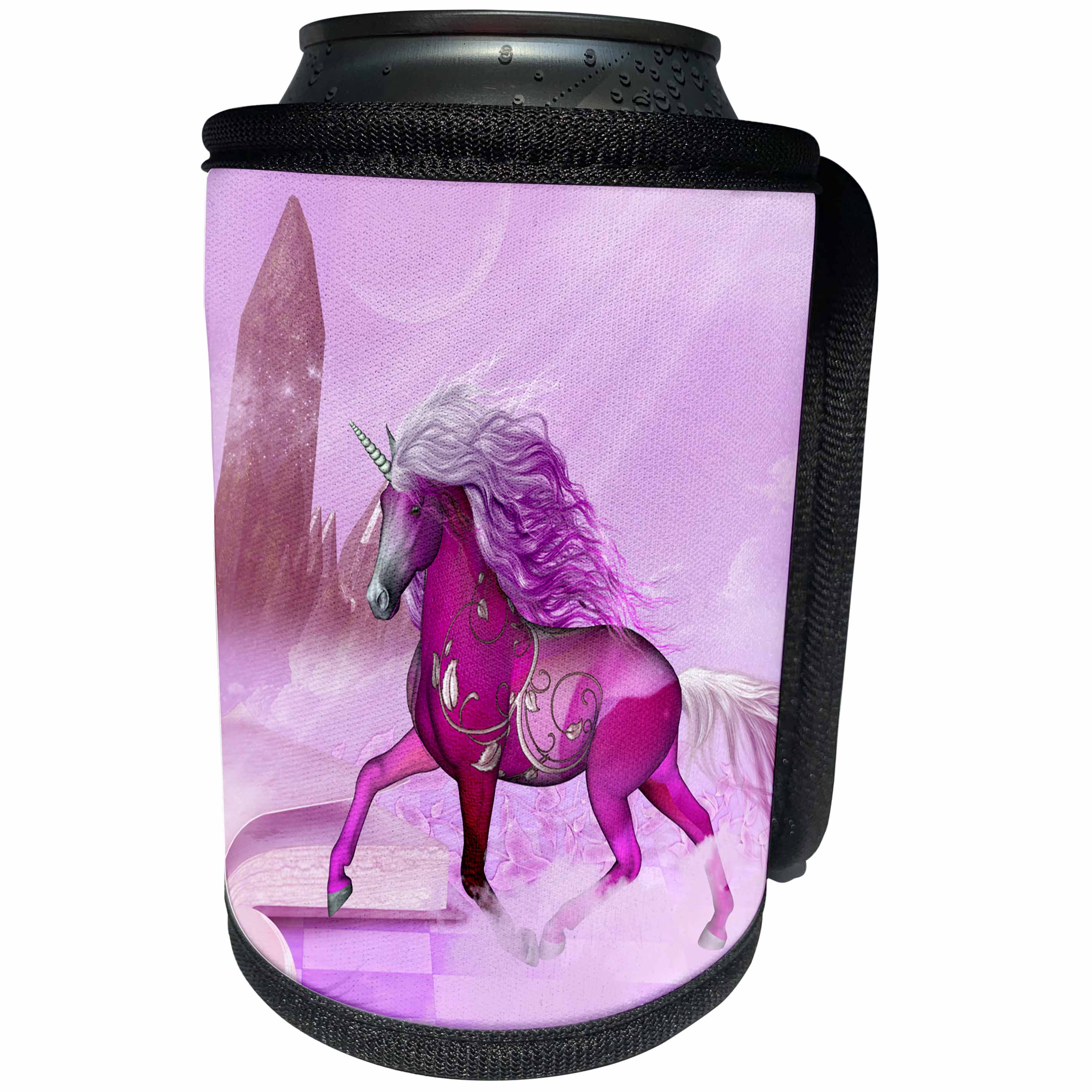 3dRose Heike Köhnen Design Fairies Fairytale - Wonderful violet unicorn - Can Cooler Bottle Wrap (cc_280482)