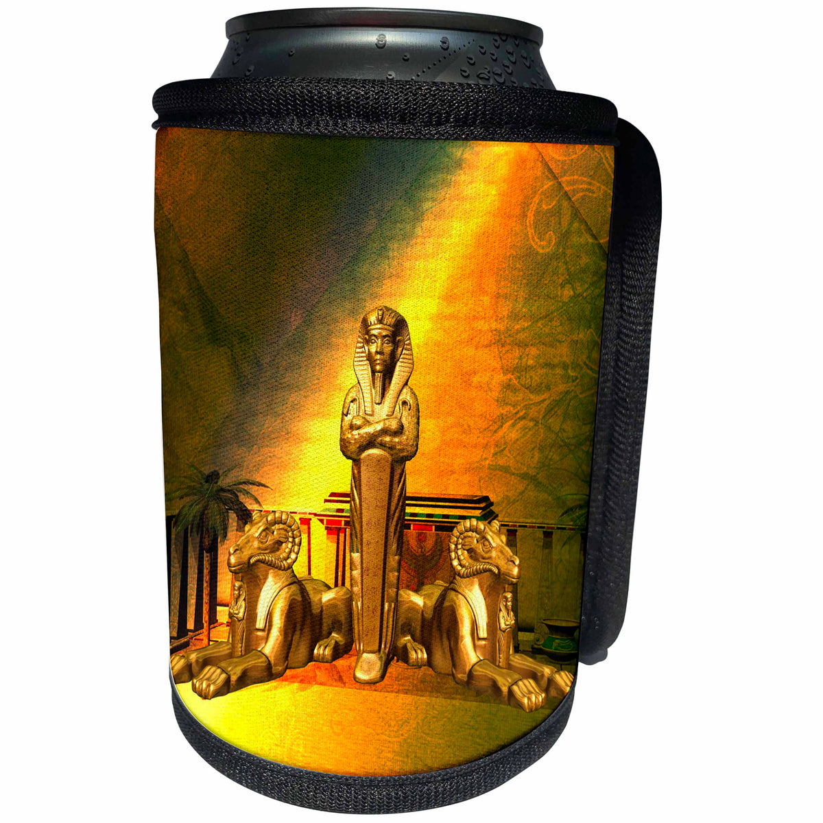 3dRose Heike Köhnen Design Sign Symbol - Anubis the Egyptian god on golden background - Can Cooler Bottle Wrap (cc_280486)