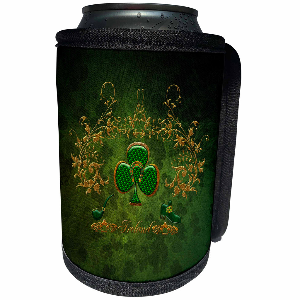 3dRose Heike Köhnen Design Holiday - Happy St. Patricks day with clover - Can Cooler Bottle Wrap (cc_280491)