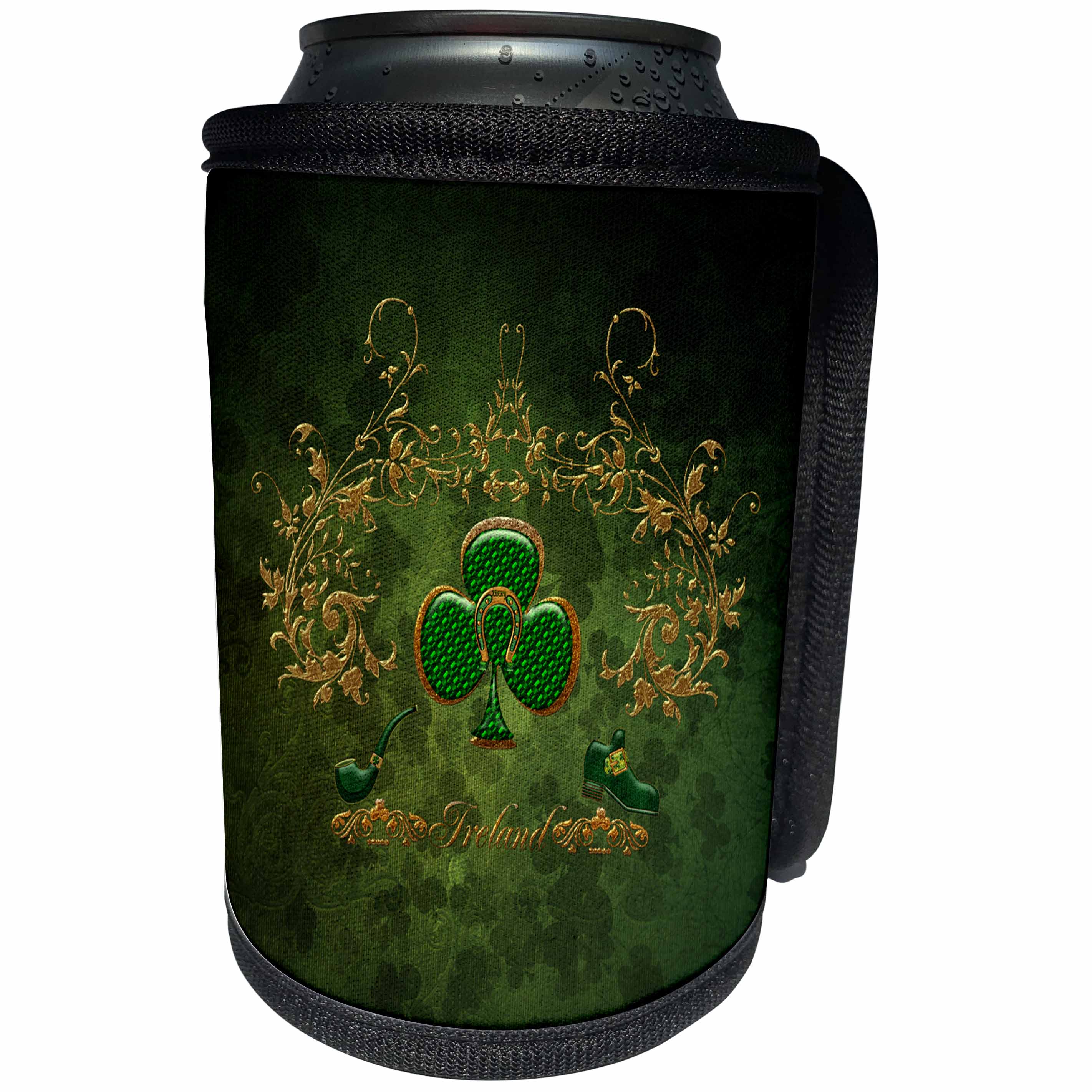 3dRose Heike Köhnen Design Holiday - Happy St. Patricks day with clover - Can Cooler Bottle Wrap (cc_280491)