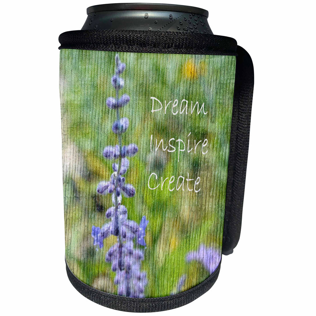 3dRose Patricia Sanders Creations - Wood Lavender Dream Inspire Create Floral - Can Cooler Bottle Wrap (cc_28050)
