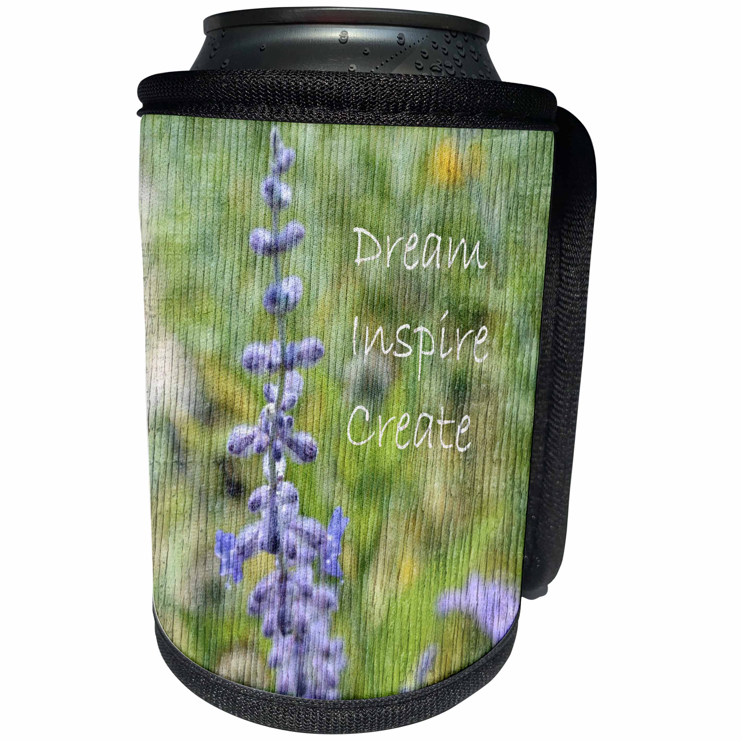 3dRose Patricia Sanders Creations - Wood Lavender Dream Inspire Create Floral - Can Cooler Bottle Wrap (cc_28050)