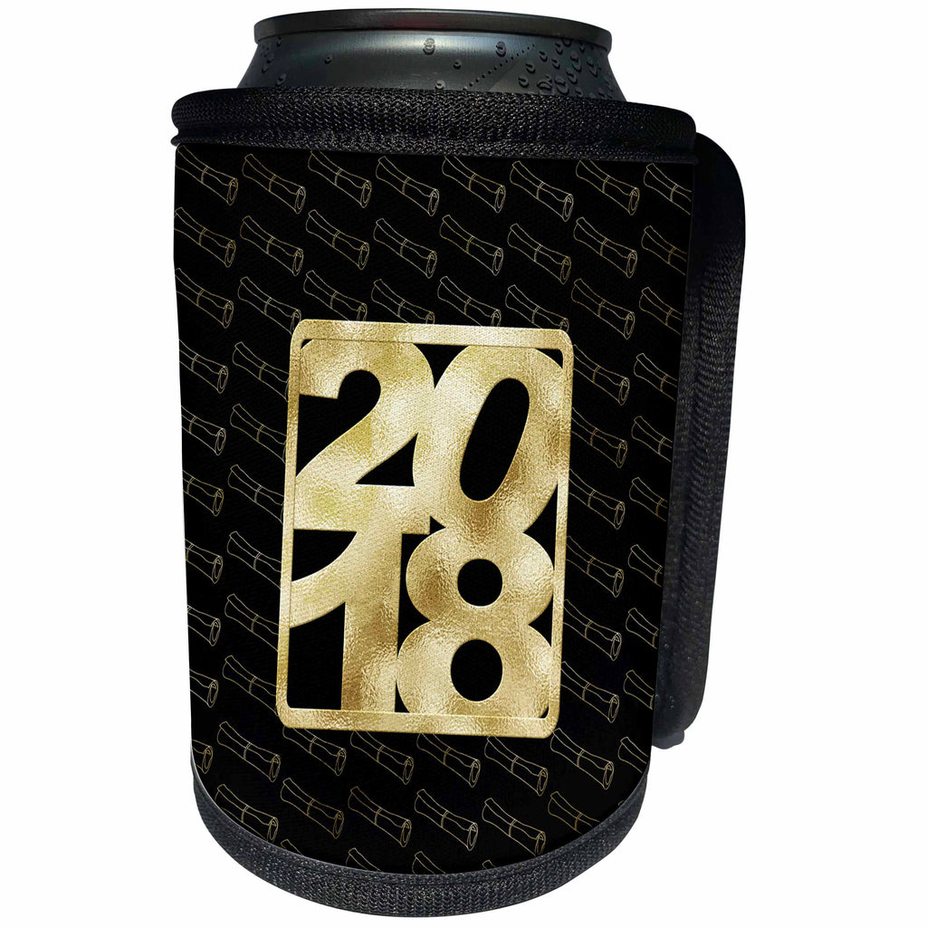 3dRose Beverly Turner Graduation Design - 2018 on Gold and Black Color, Graduation Diplomas - Can Cooler Bottle Wrap (cc_280515)